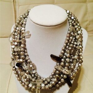 Silver Grey Multi-Strand Fresh Water Necklace